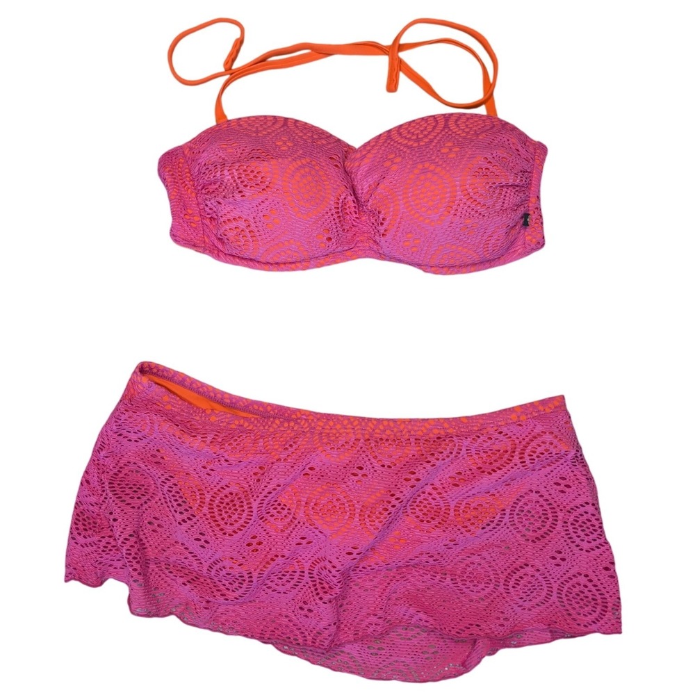 Aqua la Vie en Rose pink orange Bikini set lace overlay two-tone effect Tie Up